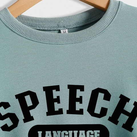 Sweat-shirt Femme Décontracté Imprimé Lettres Speech Language Pathology Col Rond Manches Longues Pullover Coupe Ample Haut en Mélange de Coton