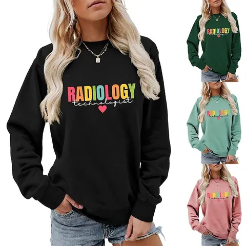 Women's Casual Radiology Technologist Heart Printed Sweatshirt Long Sleeve Crewneck Cotton Blend Pullover Medical Gift Top