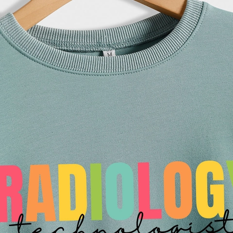 Women's Casual Radiology Technologist Heart Printed Sweatshirt Long Sleeve Crewneck Cotton Blend Pullover Medical Gift Top