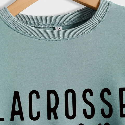 Lacrosse Mom Heart Print Sweatshirt Women Round Neck Long Sleeve Cotton Blend Pullover Casual Streetwear
