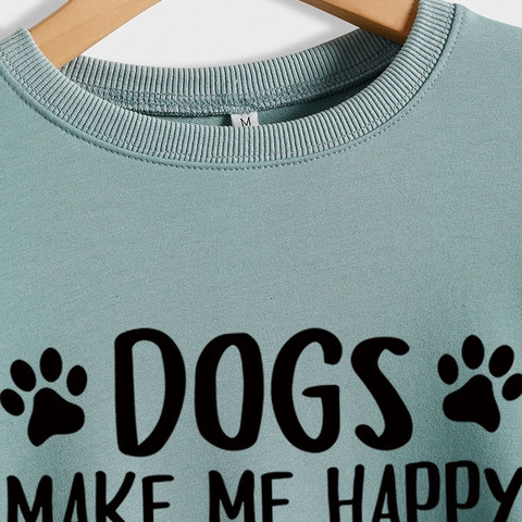 Felpa Casual da Donna in Misto Cotone Con Stampa Umoristica di Cani Girocollo Manica Lunga Pullover Streetwear Moda Maglione