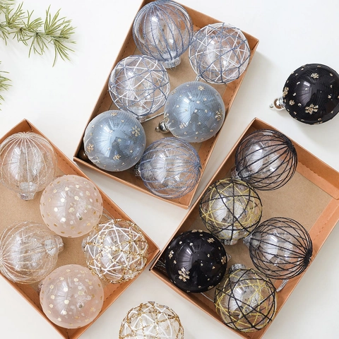 Palle di Natale in Plastica Dipinte con Rete Brillantini Palle Decorative Appese per Albero di Natale Festa Decorazione Casa
