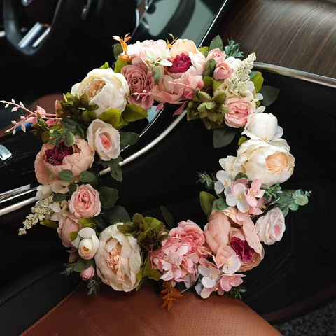 Pink Peony Artificial Flower Wreath 40cm Silk Rose Garland For Front Door Home Wedding Wall Decoration Pastoral Hanging Decor