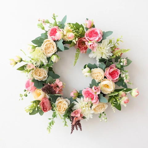 Künstlicher Pfingstrose Rosen Blumen Kranz Für Heimdekoration Floral Wand Türbehang Europäischer Stil Hochzeitsfeier Deko