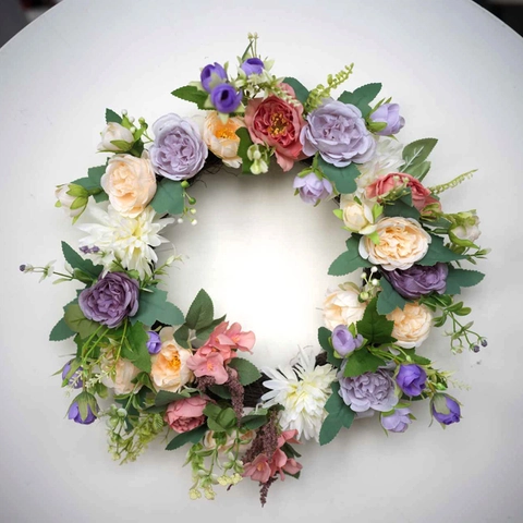 Corona De Peonías Artificiales Flores De Satén Coloridas Decoración De Puerta Hogar Boda Festival