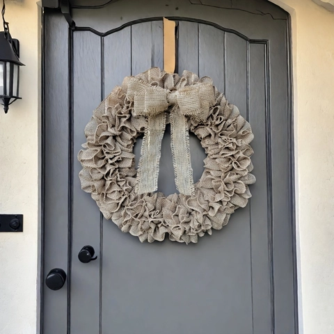 Rustic Burlap Wreath For Front Door Farmhouse Decorative Hanging Ornament With Large Bow Vintage Wall Decor Home Celebration