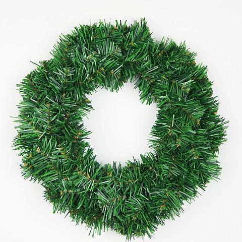Artificial Green Christmas Wreath PVC Pine Needle Garland Handmade Circular For Holiday Party Home Wall Door Decor