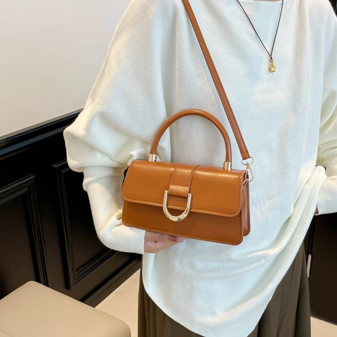 Bolso Bandolera de Cuero PU de Moda para Mujer Elegante Bolso Cuadrado Pequeño de Color Sólido con Hebilla de Metal Bolso de Hombro de Otoño