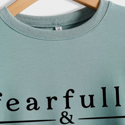 Sweatshirt Femme Pull À Col Rond Manches Longues Fearfully Wonderfully Made Imprimé Lettres Mélange Coton Hauts Décontractés Amples