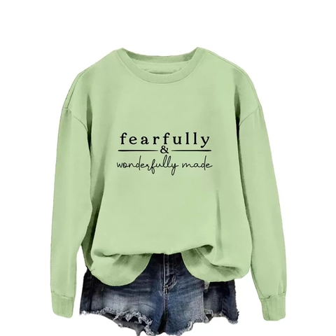 Sweatshirt Femme Pull À Col Rond Manches Longues Fearfully Wonderfully Made Imprimé Lettres Mélange Coton Hauts Décontractés Amples