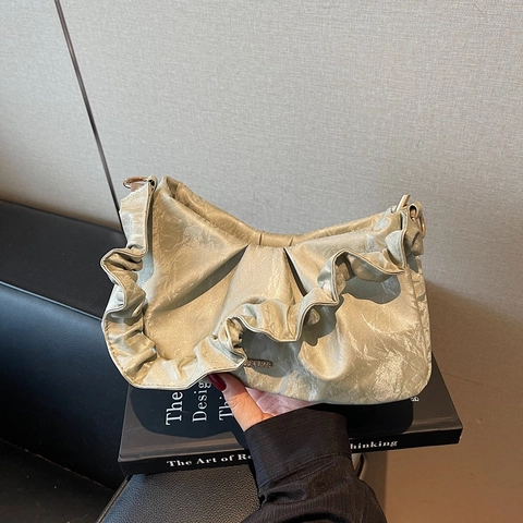 Retro Ruched Shoulder Bag For Women Faux Leather Pleated Underarm Bag Solid Color Cloud Handbag Fashion Commute Hobo Bag