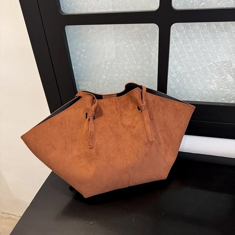 Bolso Tote de Gamuza de Gran Capacidad Estilo Vintage Relajado Bolso de Hombro para Mujer Color Sólido Versátil Bolso de Mano para Viaje al Trabajo Bolso de Compras