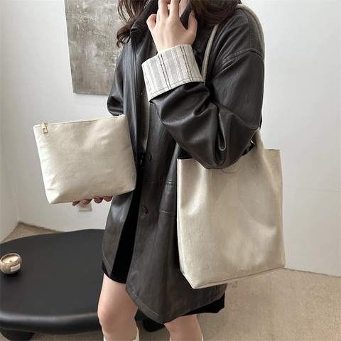 Damen Minimalistische Nylon Tote Bag Und Passende Innentasche Vintage Urban Style Große Kapazität Schultertasche Alltagstasche
