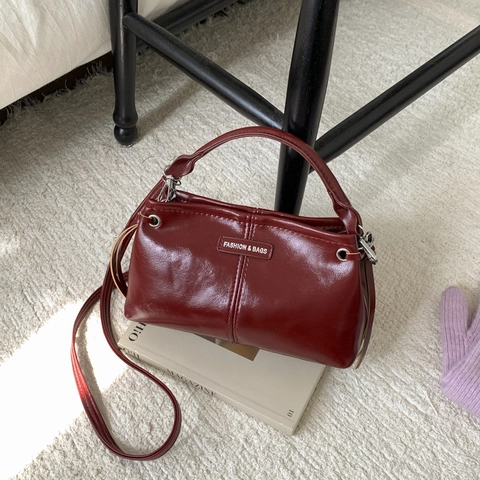 Bolso Bandolera Retro de Cuero PU para Mujer Minimalista Color Sólido Bolso de Mano Etiquetas de Moda Bolso de Hombro para Dama