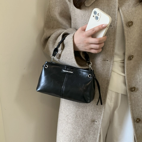 Bolso Bandolera Retro de Cuero PU para Mujer Minimalista Color Sólido Bolso de Mano Etiquetas de Moda Bolso de Hombro para Dama