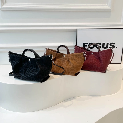 Retro Leopardenmuster Tragetasche Für Damen Wildleder Textur Umhängetasche Hohe Kapazität Freizeit Mode Täglich Handtasche