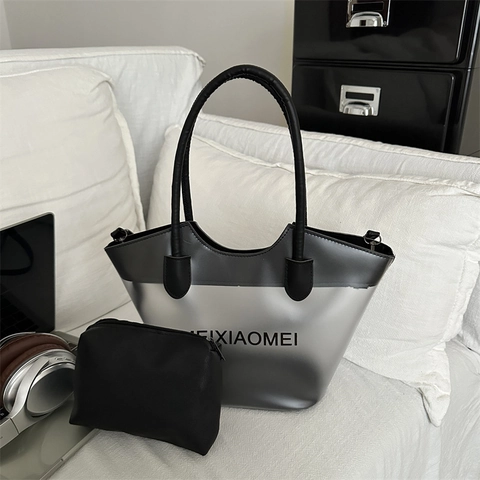 Große Kapazität PVC Transparente Beuteltasche Damen Mode Minimalistisch Wasserdichte Tote Tasche Mit Innentasche Schultertasche