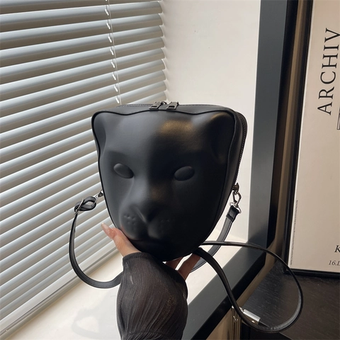 Sac Bandoulière Tête De Panthère 3D Cuir PU Mat Nouveauté Forme Animale Stéréoscopique Sac À Épaule Pour Femmes Créatif Esthétique