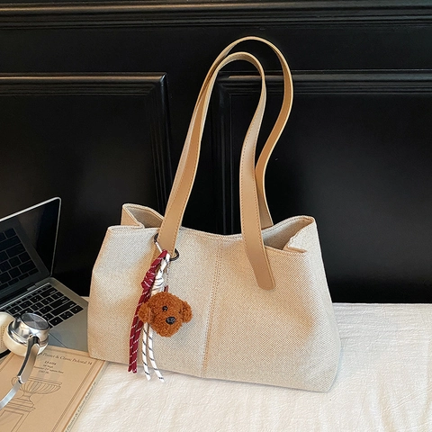 Borsa Tote in Tela a Grande Capacità per Donna Design Semplice Borsa a Spalla Pendolare Borsa Versatile per Lavoro Scuola
