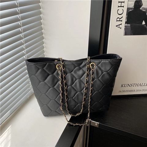 Gesteppte Tote Bag PU Leder Raute Kette Schultertasche Große Kapazität Mode Urban Minimalistisch Für Frauen