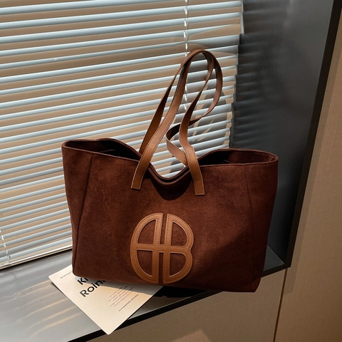 Große Kapazität Tote Tasche Wildleder Material Vintage Minimalistisch Schulterhandtasche Für Frauen Täglich Pendeln Reißverschluss
