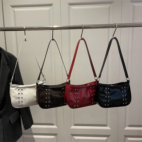 Dames Vintage Klinknagel PU Leer Okseltas Modieuze Zilveren Studded Hobo Schoudertas Voor Dagelijks Woon Werkverkeer Kantoor