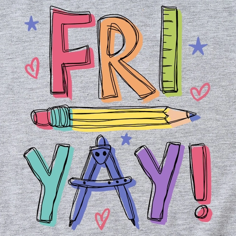 Women's Casual Cotton Blend T-Shirt With Fun Ruler Pencil Print Loose Fit Round Neck Short Sleeve Top For School Daily