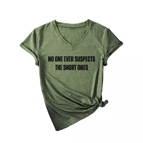 Women V-Neck Short Sleeve T-Shirt Cotton Polyester Funny Slogan Print Loose Casual Side Tie Knot Summer Top Fashion