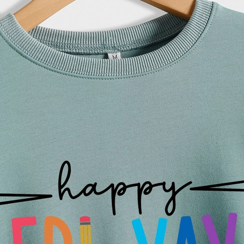 Felpa Donna Girocollo Manica Lunga Happy Fri Yay Stampa Grafica Pullover Casual Vestibilità Morbida Misto Cotone