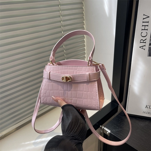 Sac Bandoulière pour Femmes en Cuir PU Motif Crocodile Sac à Main Gaufré de Mode Avec Serrure en Métal Bandoulière