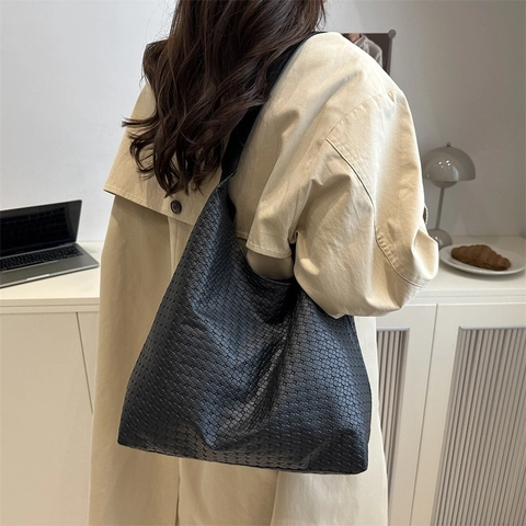 Große Kapazität Gewebte PU Leder Tragetasche Für Damen Retro Minimalistische Umhängetasche Lässige Hobo Handtasche Büro Geschenk