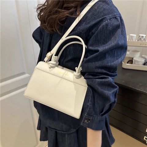 Borsa A Tracolla Moda Donna Tote Pelle PU Tela Manico Annodato Retro Casual Borsa A Spalla Con Tracolla Regolabile