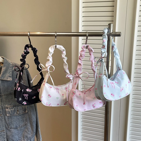 Süße Blumen Schleife Segeltuch Umhängetasche Damen Freizeit Tragetasche Achseltasche Süße Umhängetasche Tägliche Handtasche