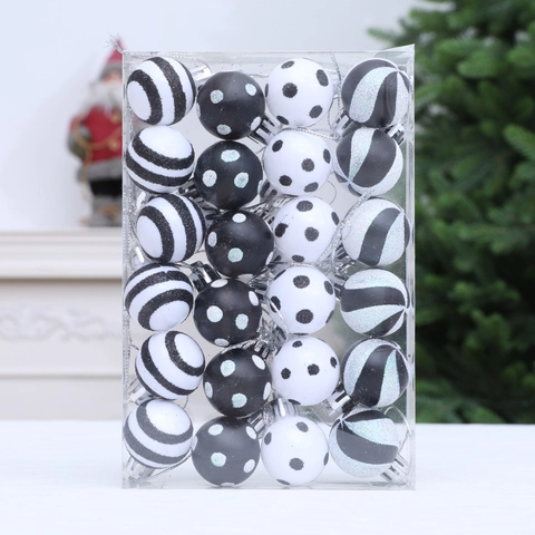 Plastik Bemalte Weihnachtsbaum Dekokugeln Schwarz Weiß Gemusterte Christbaumkugeln Ornamente Für Feiertags Party Heim Dekoration