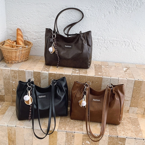 Bolso Tote para Mujer Retro de Color Sólido Gran Capacidad Cuero PU Moda Bolso de Hombro Commuter Elegante Bolso de Axila