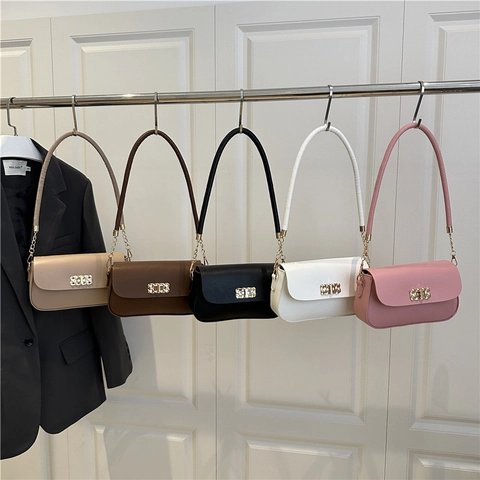 Sac à Épaule en Cuir PU pour Femmes à la Mode Petit Sac Carré de Type Underarm Avec Boucle en Métal Sac à Main Décontracté Quotidien
