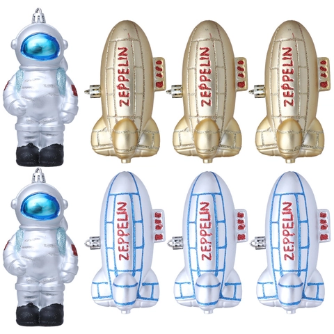 Decorazioni Natalizie Tema Spaziale Astronauta Zeppelin Astronave Decorazioni Sospese in PVC Glitterate per Albero di Natale