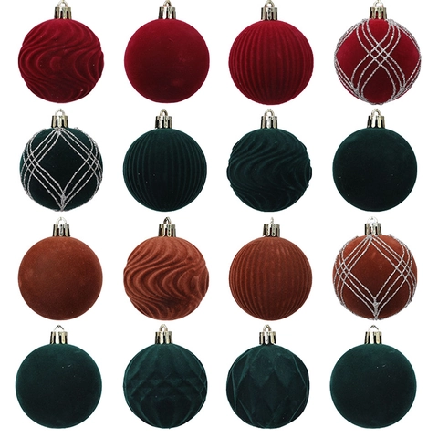 Vintage Flocked Christmas Ball Ornaments Velvet Decorative Tree Hanging Baubles Geometric Pattern For Holiday Home Decoration