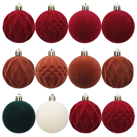 Vintage Flocked Christmas Ball Ornaments Velvet Decorative Tree Hanging Baubles Geometric Pattern For Holiday Home Decoration