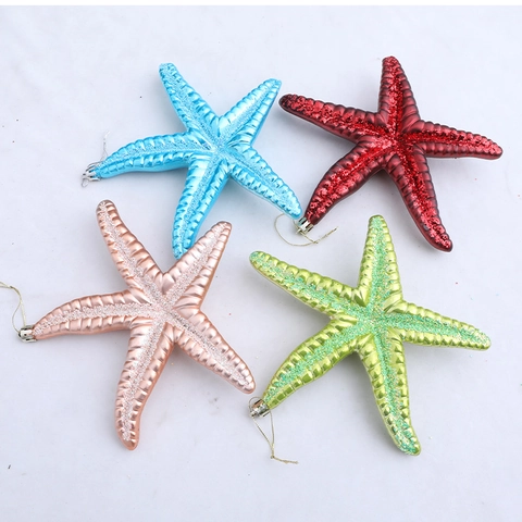 Sparkling Glitter Starfish Christmas Tree Hanging Ornament Plastic Ocean Series Nautical Holiday Party Home Decor Accessory