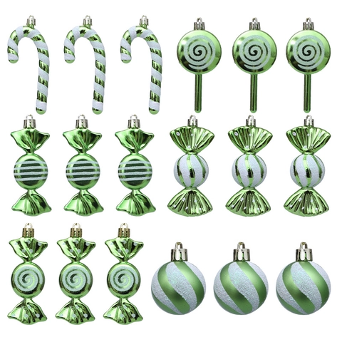 Addobbi Natalizi a Forma di Caramella Verde Frutta in Plastica a Strisce Lecca Lecca per Albero di Natale Glitter Decorazione