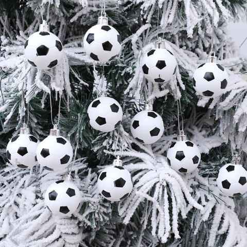 Ornamenti Natalizi da Appendere a Forma di Pallone da Calcio Bianco e Nero Decorazioni per Feste a Tema Sportivo Casa