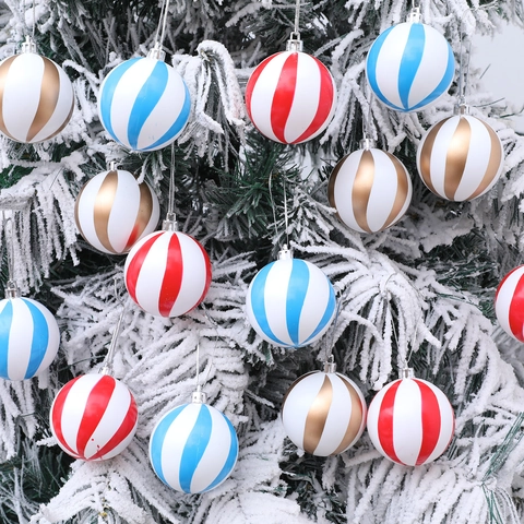 Juego de Bolas de Navidad Pintadas con Rayas Plástico Inastillable Decoraciones Colgantes para Árbol de Navidad Hogar Fiesta
