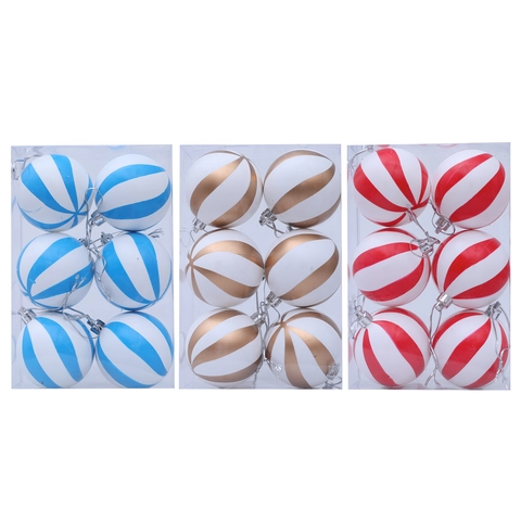 Juego de Bolas de Navidad Pintadas con Rayas Plástico Inastillable Decoraciones Colgantes para Árbol de Navidad Hogar Fiesta