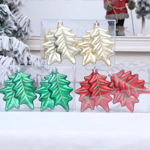 Ciondoli Natalizi a Forma di Foglia di Agrifoglio in Plastica Galvanizzata con Glitter Decorazioni Metalliche per Albero di Natale