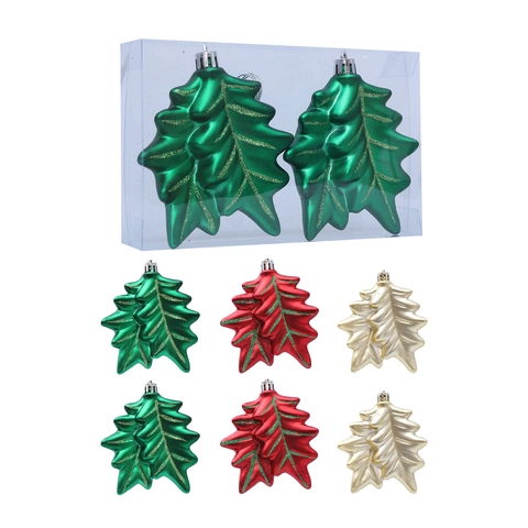 Ciondoli Natalizi a Forma di Foglia di Agrifoglio in Plastica Galvanizzata con Glitter Decorazioni Metalliche per Albero di Natale