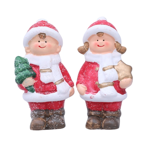 Christmas Ceramic Ornaments Boy And Girl Pair Cartoon Figurines With Snow Effect For Home Tabletop Festive Desktop Decoration