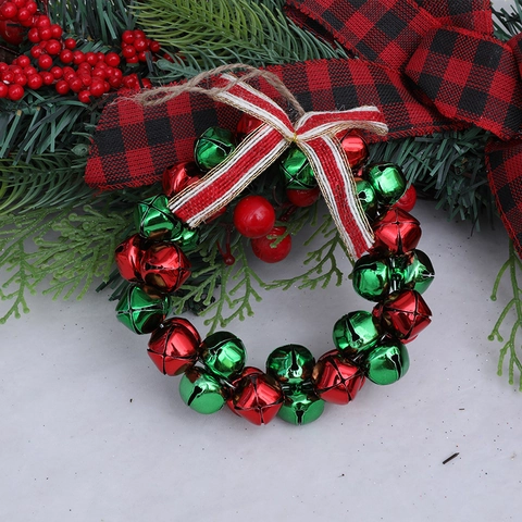 Christmas Bell Wreath Hanging Decoration Metal Bells With Bowknot Ornament For Holiday Xmas Tree Home Party Decor Red Green White