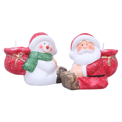 Christmas Santa Claus And Snowman Ceramic Candle Holder Ornaments For Desktop Party Atmosphere Festive Home Decoration