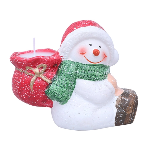 Christmas Santa Claus And Snowman Ceramic Candle Holder Ornaments For Desktop Party Atmosphere Festive Home Decoration